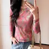 Camiseta de Manga Larga con Estampado Difuminado de Nuevo Estilo Otoño e Invierno para Mujer, Moderna y Única, Efecto Adelgazante, Estilo Occidental, Camiseta Interior de Alta Elasticidad, Tendencia