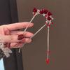 Horquilla china con forma de U y borlas para el pelo, accesorio antiguo para el pelo, estilo Hanfu Cheongsam, Año Nuevo