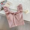 Estilo Francês Doce Fino Cinto Laço Orelha de Madeira Colete Curto Sexy Costas Bonitas Doce Slim-fit Emagrecedor Top Alça