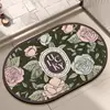 Tapete de Chão de Terra de Diatomáceas Estilo Americano Floral para Banheiro, Entrada de Vaso Sanitário, Tapete Antiderrapante, Tapete Absorvente de Secagem Rápida para Banheiro