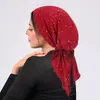 Pañuelo para la cabeza con lentejuelas de venta caliente transfronterizo europeo y americano, Gorro para quimioterapia, Pañuelo para la cabeza de color sólido curvo, Pañuelo para la cabeza multicolor con dos colas largas