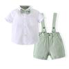 Fábrica de resistencia al por mayor en stock nuevo de verano 2023 conjunto de camisa de manga corta y pantalones cortos de tirantes para niño gentleman europeo y americano
