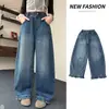 Calça Jeans Feminina Estilo Primavera e Outono 2026 Nova Infantil Meninas Crianças Maiores Outono Perna Reta Perna Larga Calças Calças de Menina Roupas de Outono