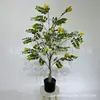 Planta verde artificial grande sala de estar interna planta biônica piso bonsai árvore de flor de acácia amarela decoração de plantas verdes artificiais enfeites