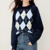 Estilo Delicado, Efeito Emagrecedor, Padrão de Losango Estilo Europeu, Suéter de Manga Longa com Flores Tridimensionais, Estilo Macio e Relaxado, Toque de Luxo, Suéter Quente Feminino para Outono e Inverno