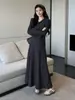 Vestido de Maternidad 2025 Otoño e Invierno Nuevo Estilo Perezoso Rayado Clásico Sudadera con Capucha Cubre-todo Aspecto Adelgazante para el Vientre Embarazado Falda Larga Básica