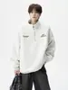 Sudadera de Peso Pesado para Hombre con Bordado de Letras de Cuello Alto para la Temporada de Primavera, Nueva Marca de Moda Bloques de Color Holgada Media Cremallera Pullover