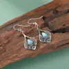 Pendientes Yilu de Plata de Ley S925 con Turquesa y Ágata Roja del Sur, Patrón de Hierba Tang Brillante Retro, Gota de Agua Hueca, Gancho de Plata