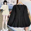 Camisa de Manga Larga con Cuello en V de Diseñador para Mujer, Tallas Grandes, Ceñida en la Cintura, que Oculta el Vientre, Top Rejuvenecedor