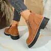 Botas Martin de bico redondo transfronteiriças 2026, botins com saltos grossos, nova coleção outono/inverno, tamanhos grandes, qualidade de exportação, design com zíper lateral, botins femininos
