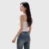 Camisola sem sutiã com cintura franzida para mulheres, barra reta, alças finas, com bojos, antiderrapante, modeladora, top para usar por dentro ou por fora