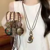 Novo Colar Suéter Longo Estilo Chinês Boêmio Feminino Camada Dupla Retrô Estilo Étnico Colar de Contas Corrente de Clavícula Empilhada