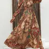 Vestido Versátil Feminino Amazon Moda Outono Decote V Mais Vendido no AliExpress com Barra Larga e Mangas Longas Estampadas