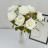 Flor de Rosa Artificial Nueva para Boda Hogar Arreglo Floral para Sala de Estar y Restaurante Adornos Flor de Rosa Rizada Hecha a Mano de 7 Cabezas
