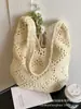 Bolsa Tejida Casual para Mujer Vacaciones de Verano en la Costa Nueva Moda 2025 Bolso de Paja Calado Gran Capacidad Bolso de Hombro Único para Mujer