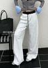 Calça Scimitar de Cintura Alta Emagrecedora de Perna Larga para Mulheres Outono 2025 Novo Versátil Moda Bloqueio de Cor Cordão Foice Casual Calça de Moletom