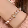 Estilo Popular de Xiaohongshu, Pulsera de Concha Rosa Trébol de Cuatro Hojas Perla Morada, Pulsera para Mujer, Exquisita de Una Pieza Envío Directo