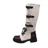 Botas de Cowboy Ocidentais Patchwork com Sola Grossa Retrô Femininas 2026 Verão Novo Botas Martin para Viagem Montanhismo Botas de Cano Médio Emagrecedoras