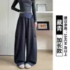 Calça Xadrez Azul Marinho com Barra Flare para Mulheres, Novo Estilo de Verão, Calça de Perna Larga Solta Emagrecedora, Estilo Casual Preguiçoso, Versão Estreita, Calça com Barra Curva