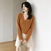 Novo Cardigã Casual Estilo OL Outono 2026 Japonês e Coreano Gola V Suéter Regular Malha Feminina