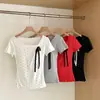 Elegante camiseta de manga corta con lunares y lazo para mujer, nuevo diseño de verano, única, hermosa, elegante y estilizada