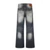 K5671 calle principal estilo americano unisex ropa urbana diseño de patrón de bigotes lavado jeans vintage ligeramente acampanados para hombre