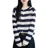 26 Novos Estilos de Cardigans de Tricô Listrados para Mulheres, Gola Redonda, Caimento Solto, Emagrecedor, Jaqueta Suéter Versátil, Cobertura Fina para Ar Condicionado, Roupa de Proteção Solar