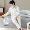 Algodão PuroPijama Masculino de Manga Longa com Gola Reversível, Conjunto de Pijama Listrado Outono para Jovens com Desenho Animado, Corte Amplo