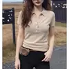 Camiseta Top de Punto Polo Moda Estilo Coreano Color Albaricoque Ajuste Delgado Manga Corta para Mujer Modelo Nuevo Verano 2026