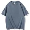 210g Celebridad de Internet Transmisión en Vivo Ins Versión High Street Camiseta Personalizada de Manga Corta Algodón Pesado Holgada Color Puro Hombros Descubiertos Camiseta Personalizada