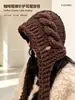 Gorro de Punto Grueso Estilo Coreano para Mujer, Gorro Cálido de Lana Otoño/Invierno, Gorro con Orejeras de Punto Trenzado 3D con Lazos Largos, Gorro Francés