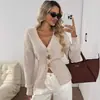 Cárdigan de punto abotonado con cuello en V, estilo minimalista, para mujer, ropa europea y americana transfronteriza, abrigo suéter de manga larga a la moda para mujer