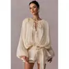 Vestido Camisa Mini de Color Sólido para Mujer, Cuello en V, Manga Larga, Patchwork, Atado, Estilo Dulce