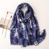 Nuevo Estilo Étnico Efecto Tie-Dye de Yunnan Porcelana Azul y Blanca Algodón y Lino Bufanda de Mano Estilo Mori para Mujer Chal Gasa Artística