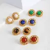 Joyería de Estilo Europeo y Americano, Incrustaciones de Piedras Naturales de Colores, Vintage, Lujo Ligero, Moda, Clips para Orejas y Pendientes para Mujeres