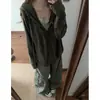 Moletom com capuz estilo preguiçoso na cor café para mulheres, novo estilo primavera e outono, jaqueta top com zíper escovado de manga comprida solta coreana que emagrece