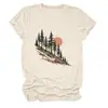 Amazon Wish sitio independiente moda casual versátil mujer árbol, sol, ladera de montaña cuello redondo manga corta camiseta