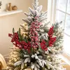 Decoraciones navideñas transfronterizas, ramas de flores rojas artificiales, adornos para árbol de Navidad, flores de terciopelo, decoraciones para ambiente de fiesta
