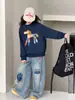 Conjunto de Sudadera de Dibujos Animados Súper Lindo para Niña Ropa de Primavera 2026 Nuevo Estilo Jeans de Oso para Niña Grande Pantalones Anchos para Niños