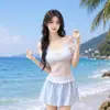 Traje de banho xadrez fresco de verão, conjunto feminino de duas peças estilo saia cover-up, traje de banho feminino de quatro peças, biquíni puro e sedutor para férias