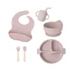 Vajilla Redonda de Silicona para Niños con Ventosa Vajilla de Silicona Plato de Cena de Silicona para Niños Plato con Compartimentos para Alimentación de Bebés