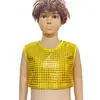 Ropa de Rendimiento de Comercio Exterior Cuadrado a Cuadros Láser Estampado de Lentejuelas Chaleco para Niños y Adultos Top Corto sin Mangas que Muestra el Ombligo para Hombres y Mujeres