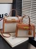 Bolso Kelly Portátil de Alta Calidad con Contraste de Texturas y Costuras de Color para Mujer, Nuevo Bolso de Hombro Cruzado Casual Retro Transfronterizo