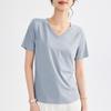 Limite do boca a boca! Lao Qian Feng Top feminino de manga curta em linho tencel, camiseta feminina de lyocell com decote em V e manga curta, 1688