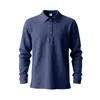 Camisa masculina de linho de manga comprida transfronteiriça, tamanho europeu, primavera e outono, comércio exterior, Amazon, colarinho virado, cor sólida, casual, polo de corte solto