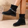 Botas Curtas Femininas 2025 Outono/Inverno Novo Estilo Coreano Confortável Fivela de Cinto Bico Redondo Versátil Salto Grosso
