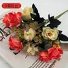 Lujoso Ramo de Rosas con 6 Tallos y 12 Cabezas, Flores Artificiales para Boda, Hogar y Decoración de Sala de Estar, Ramo de Flores Simuladas, Flores de Seda para Decoración del Hogar