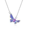 Collar de Plata S925 con Colgante de Mariposa de Piedra de Cristal Natural Esmalte Artesanal Corte Floral de Alta Gama Collar Tesoro de Color