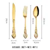 Juego de Cuchillo y Tenedor Estilo Palacio Retro, Juego de Tres Piezas de Acero Inoxidable para Bistec, Tenedor y Cuchara, Cuchara de Vajilla Occidental para el Hogar Estilo Europeo