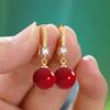 Elegantes Aretes de Perla de Concha Negra Gris Oscuro para Mujer, Aretes de Circonita de Perla de Imitación Roja Color Oro Plateado Plata 925